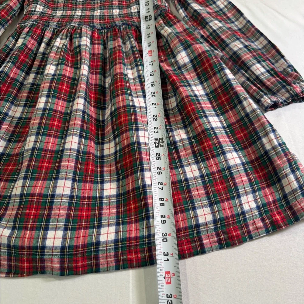 Gap Red Ivory Frost Holiday Smocked Plaid Dress Lined 100% cotton size XL(12)
